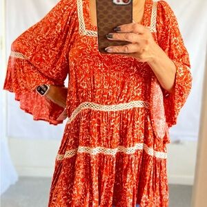 Free People Orange Bell Sleeve Top